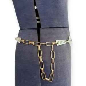 [Vintage] Reversible Leather and Chain Link Belt Vintage Black Leather Chain Link Belt With Gold Buckle  main image 2